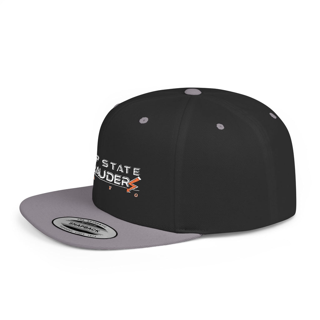 Camo Flat Bill Snapback Hat — "Deep State Marauders" Distressed Logo