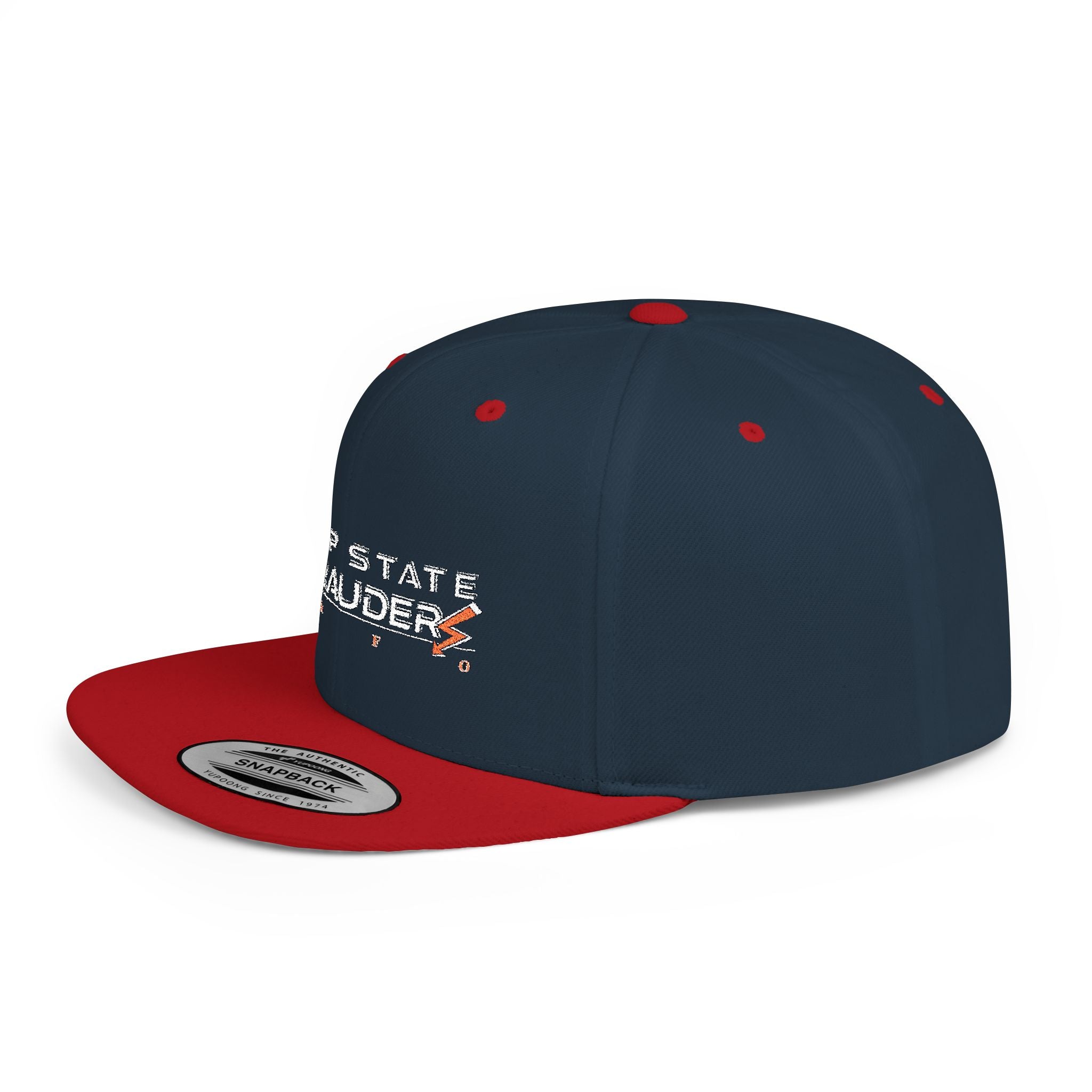 Camo Flat Bill Snapback Hat — "Deep State Marauders" Distressed Logo