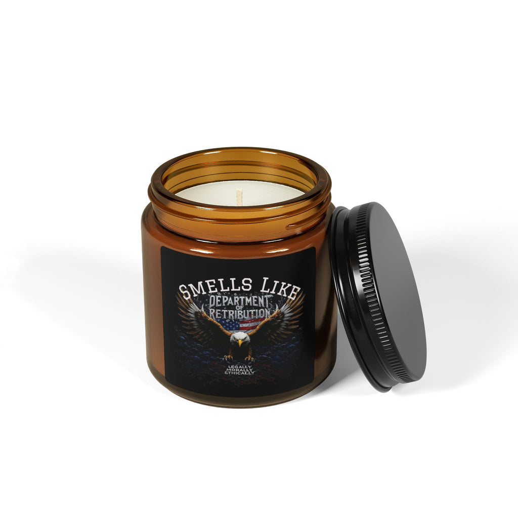 Smells Like Retribution Soy Candle — Amber Jar, Musk & Leather Scent