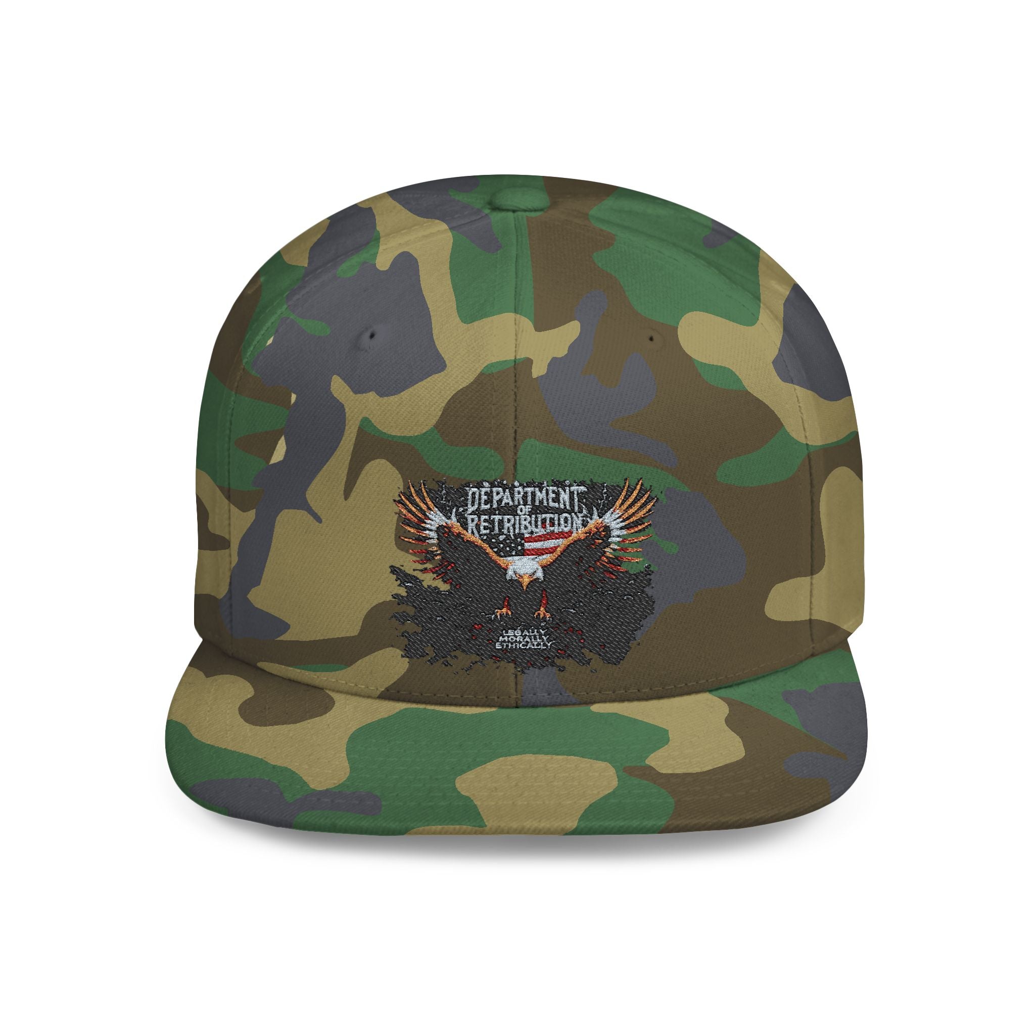 Snapback Hat with Eagle Patch — Flat Bill Military Style Cap