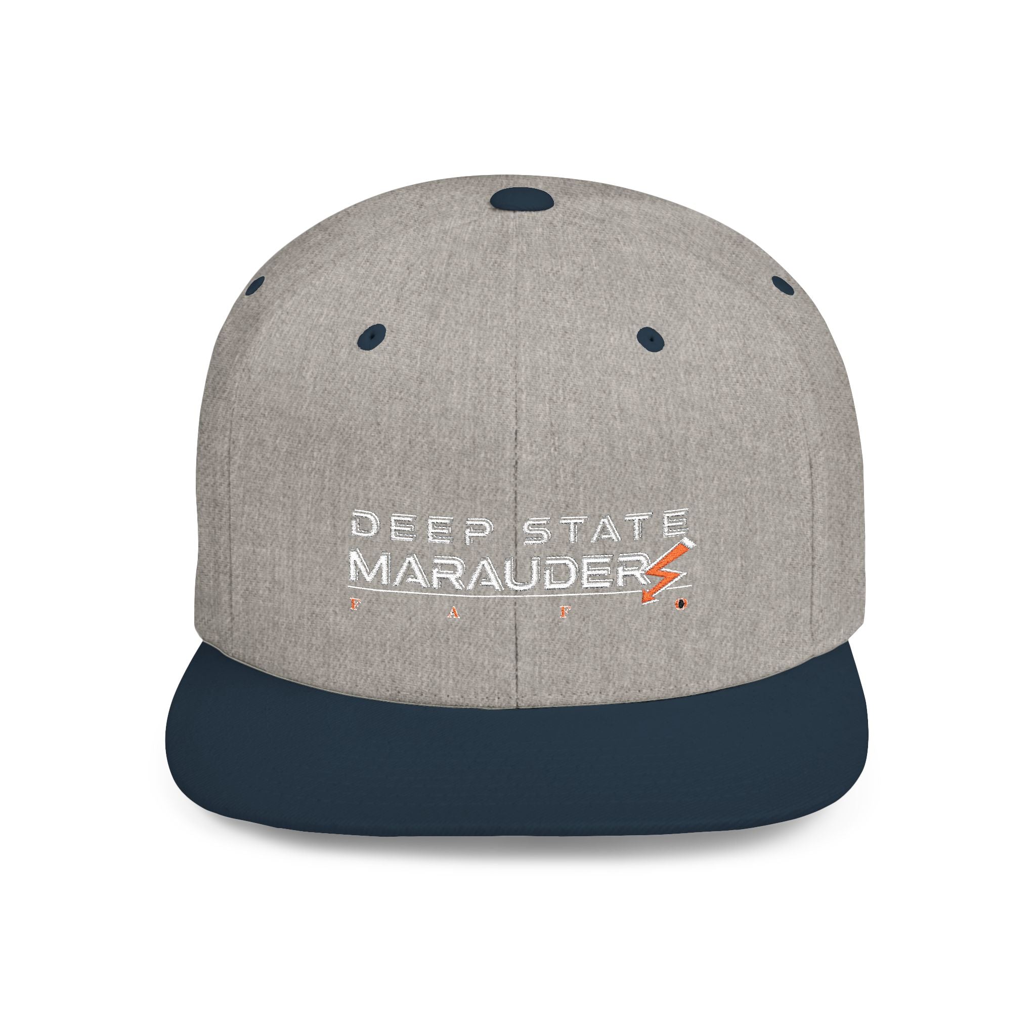 Camo Flat Bill Snapback Hat — "Deep State Marauders" Distressed Logo