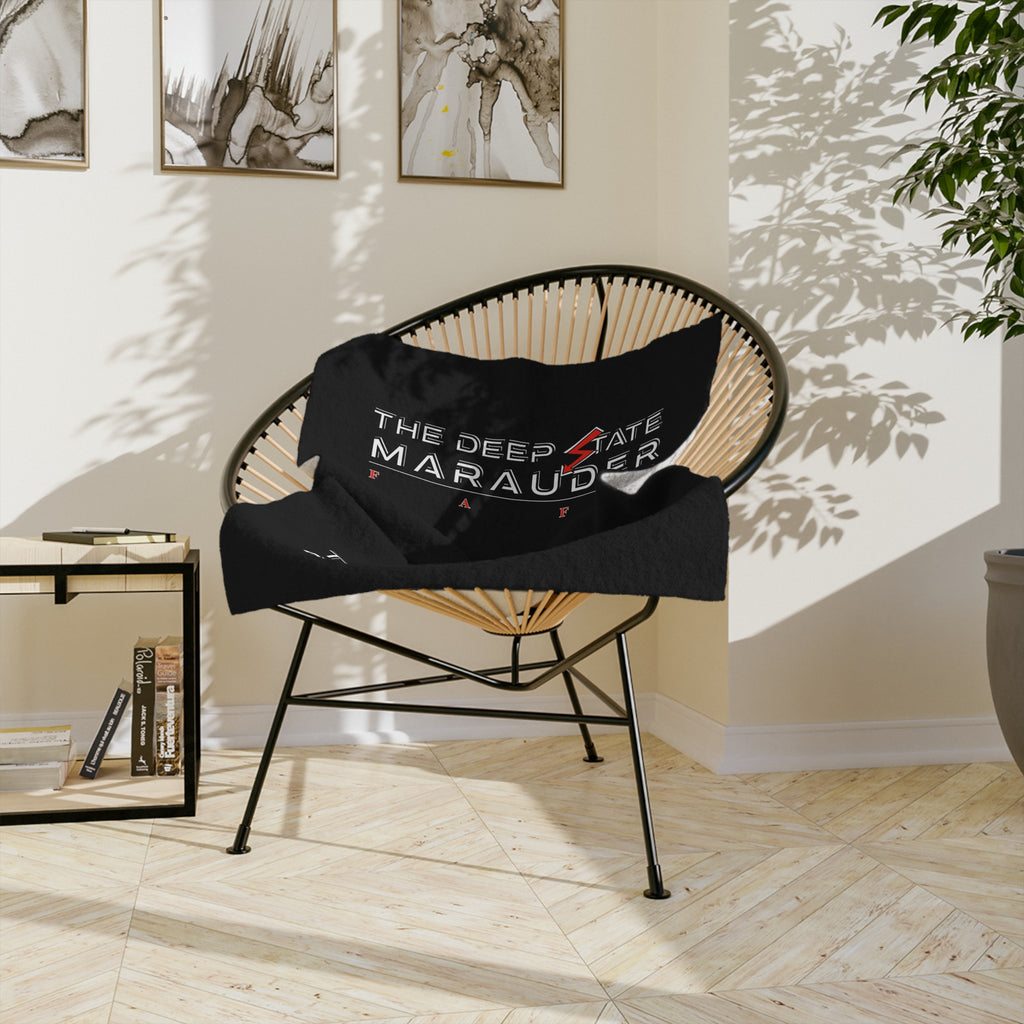 The Deep State Marauder Velveteen Microfiber Blanket — Black Logo Throw for Fans