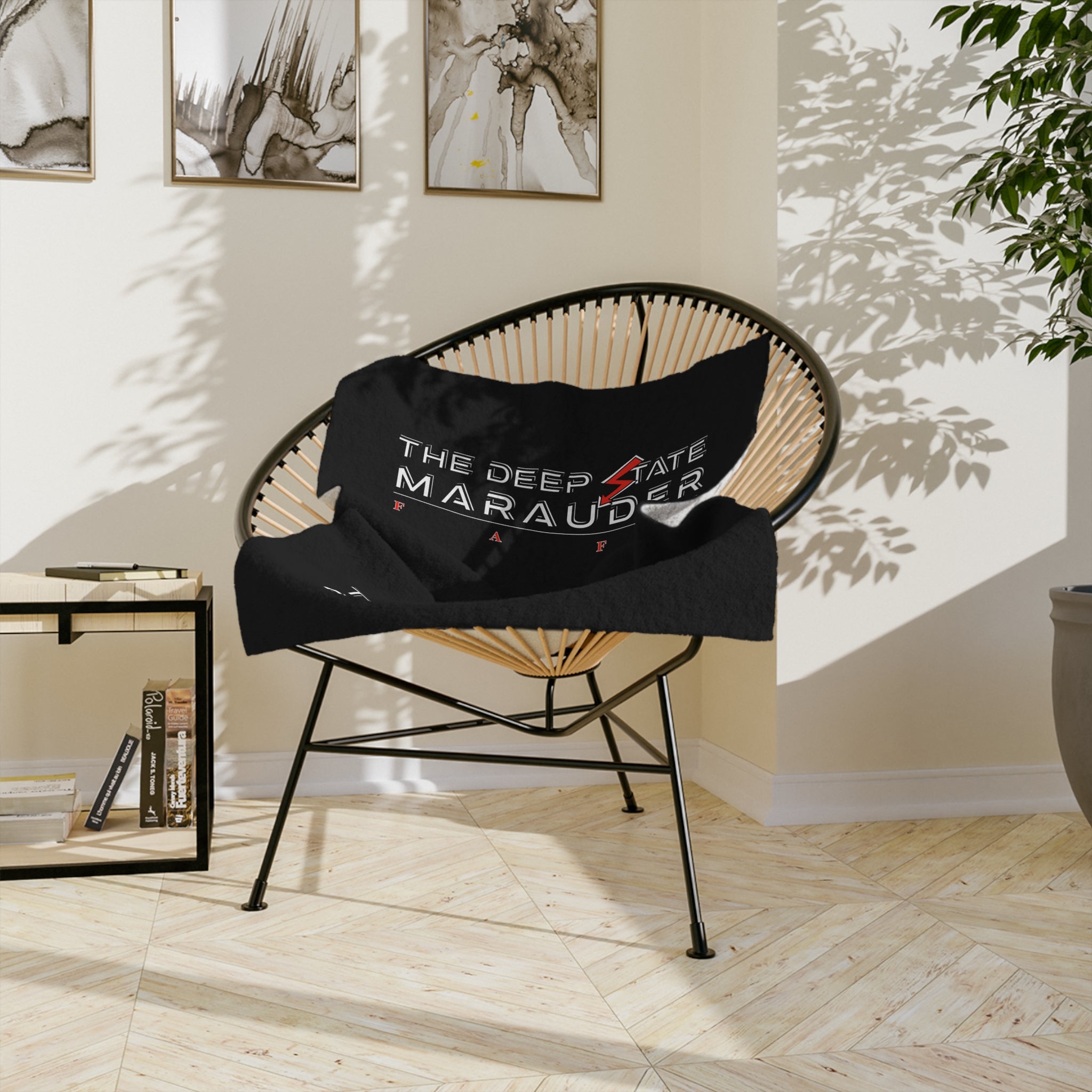 The Deep State Marauder Velveteen Microfiber Blanket — Black Logo Throw for Fans